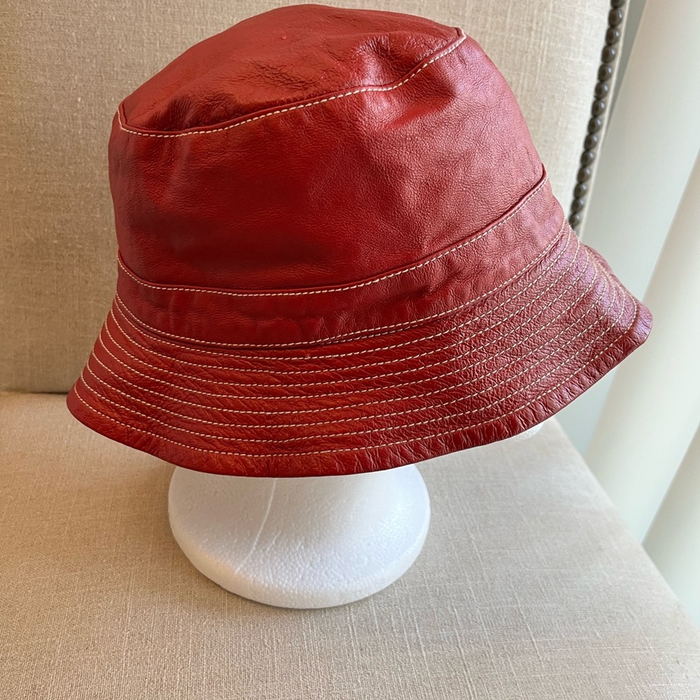 Y2K Vintage preowned Terry Lewis Red Leather Bucket Hat